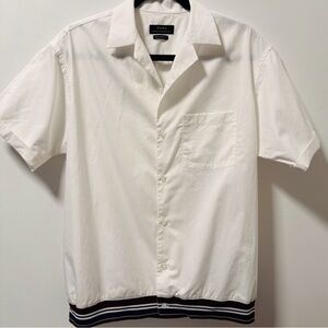 ZARA White Relaxed Fit, Striped Waist Band Short Sleeve Shirt Size M